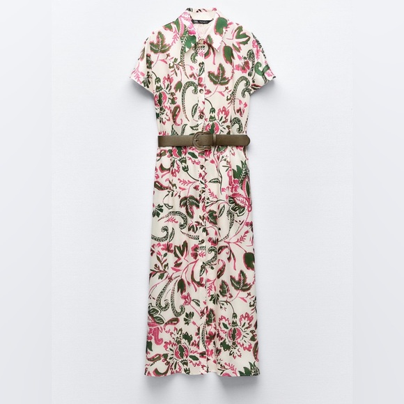 ZARA BELTED PRINTED SHIRT DRESS - Picture 2 of 11